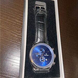 Vincero Chronograph Watch with Blue Dial and Black Leather Strap